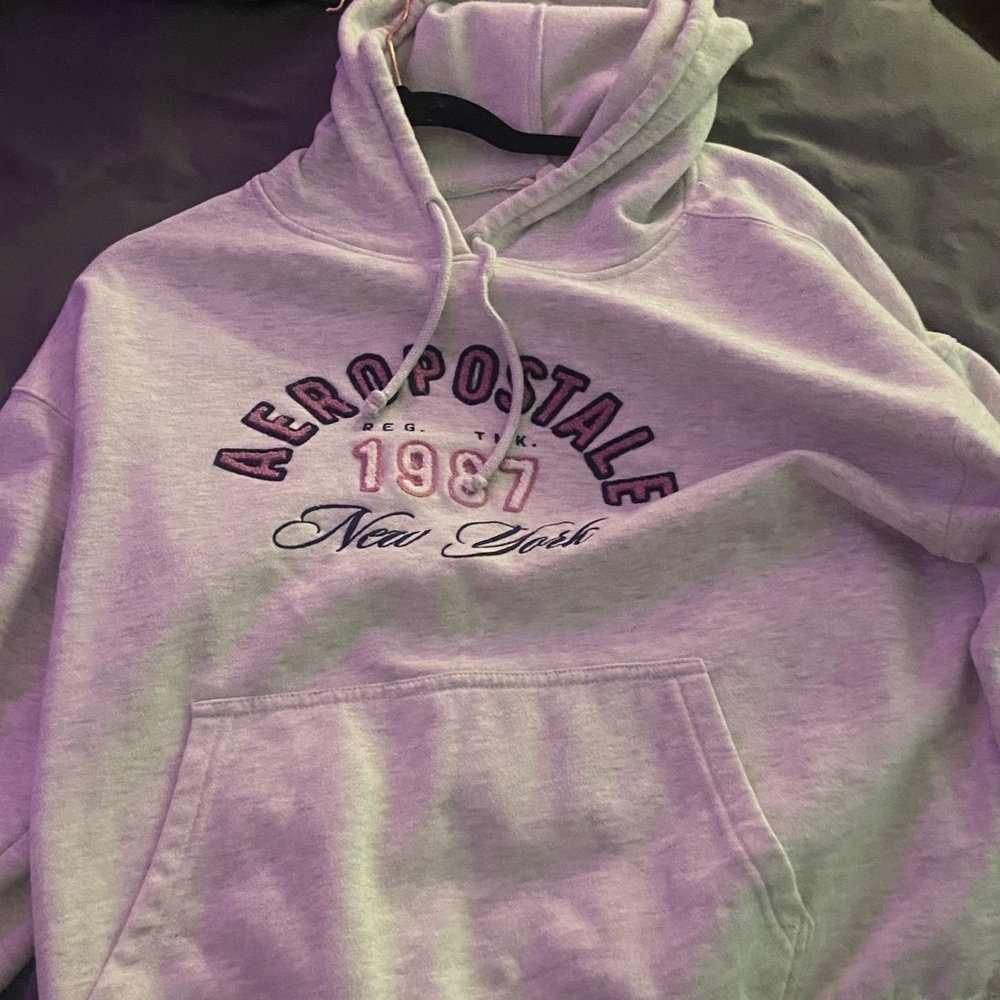 Aeropostale Lavender/Pale Gray Hoodie with Embroidered Logo